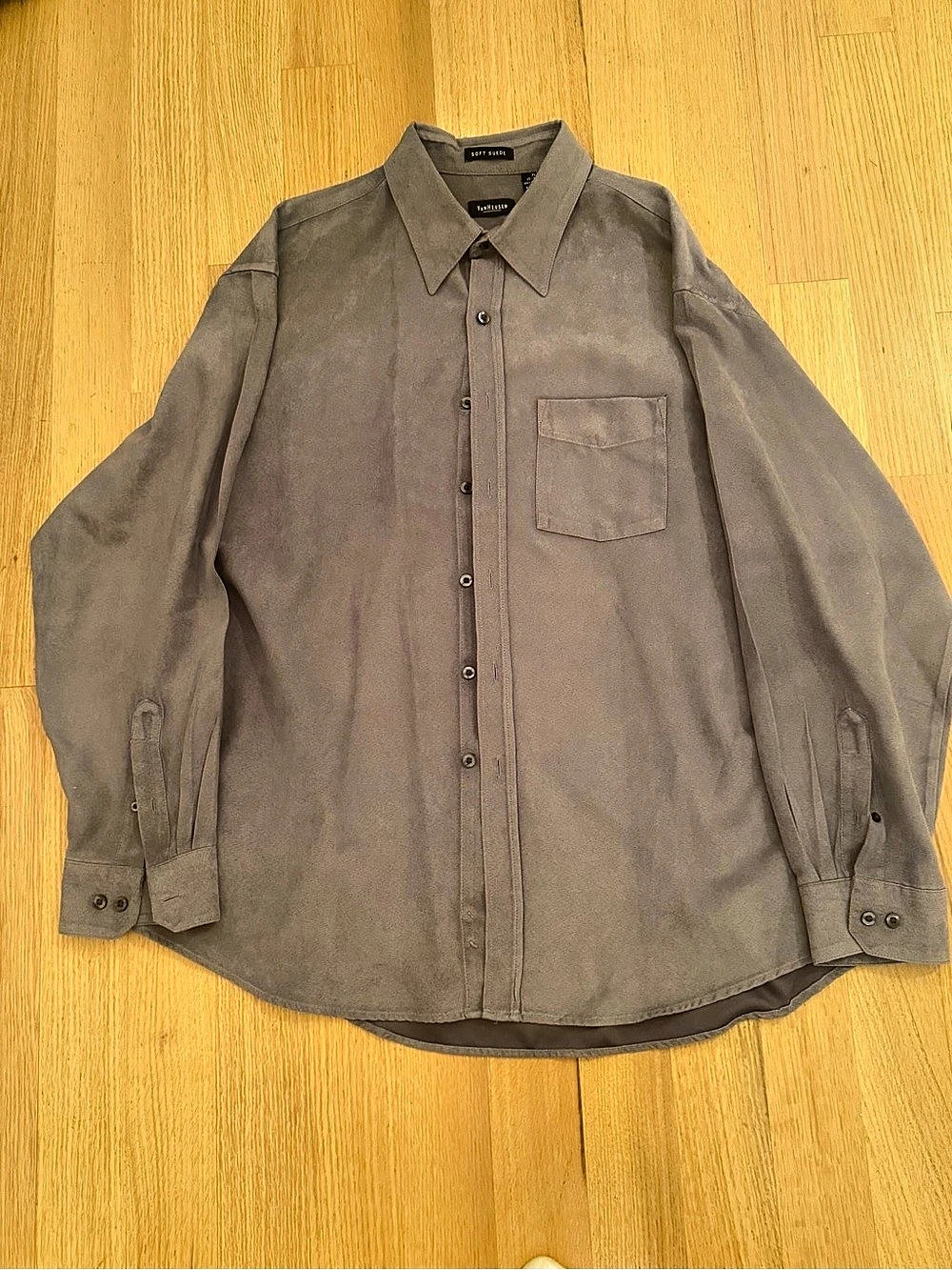 Van Heusen Soft Suede Long Sleeve Button Up Shirt Men's Gray Shirt XL